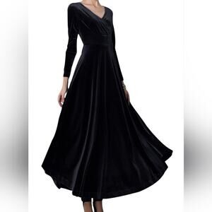 New Black V-Neck Velvet Dress Stretchy Long Dress Women's Party Dress Size XXL